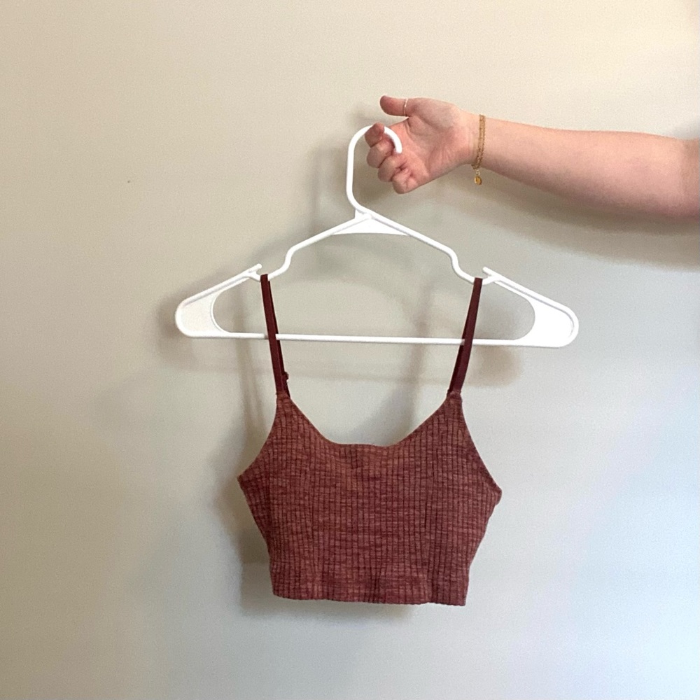 AERIE AMERICAN EAGLE S Burnt Red Brown Chill Longline Ribbed Bralette/Crop Top